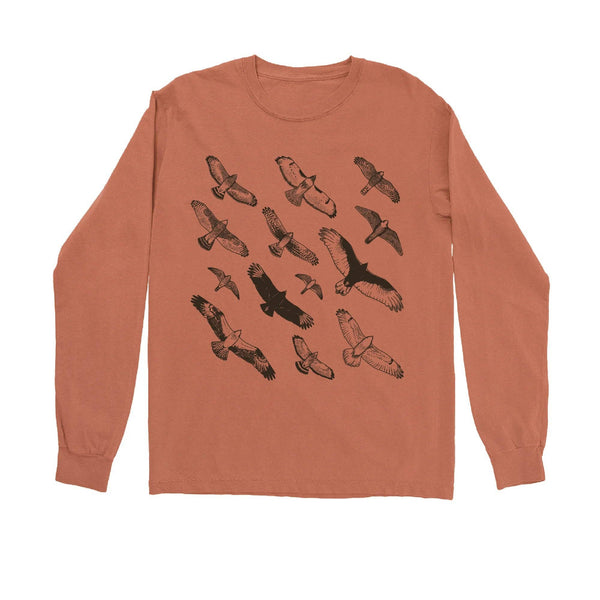 Hawks In Flight Long Sleeve T-Shirt in Terracotta